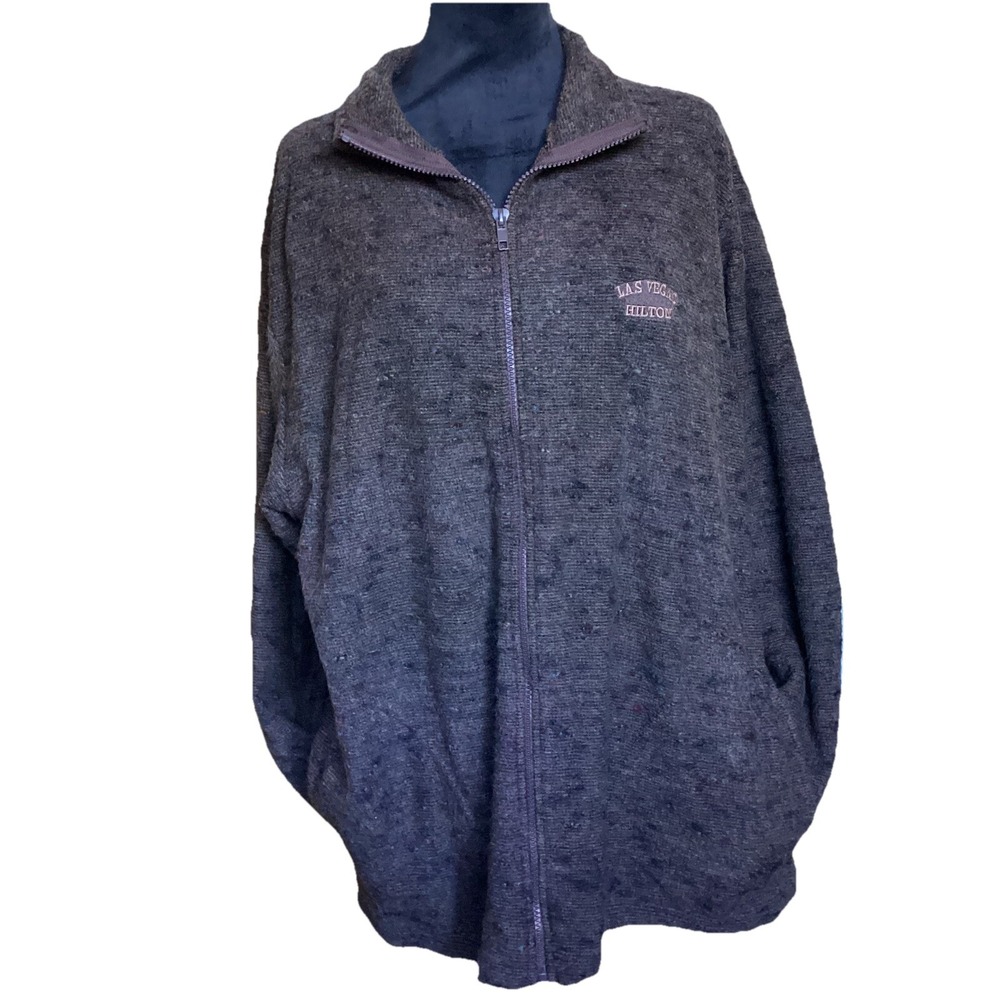 Vintage Las Vegas Hilton Casino USA Made XL Brown Full Zip Sweater Unisex Retro